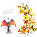 3D butterflies with magnet, house or event decorations, set of 12 pieces, yellow color